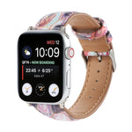 Bracelet de montre en cuir imprimé style ethnique marbre pour Apple Watch Series 6 & SE &, 5 & 4 44mm / 3 & 2 & 1 42mm, 5 & 4 40mm / 3 & 2 & 1 38mm