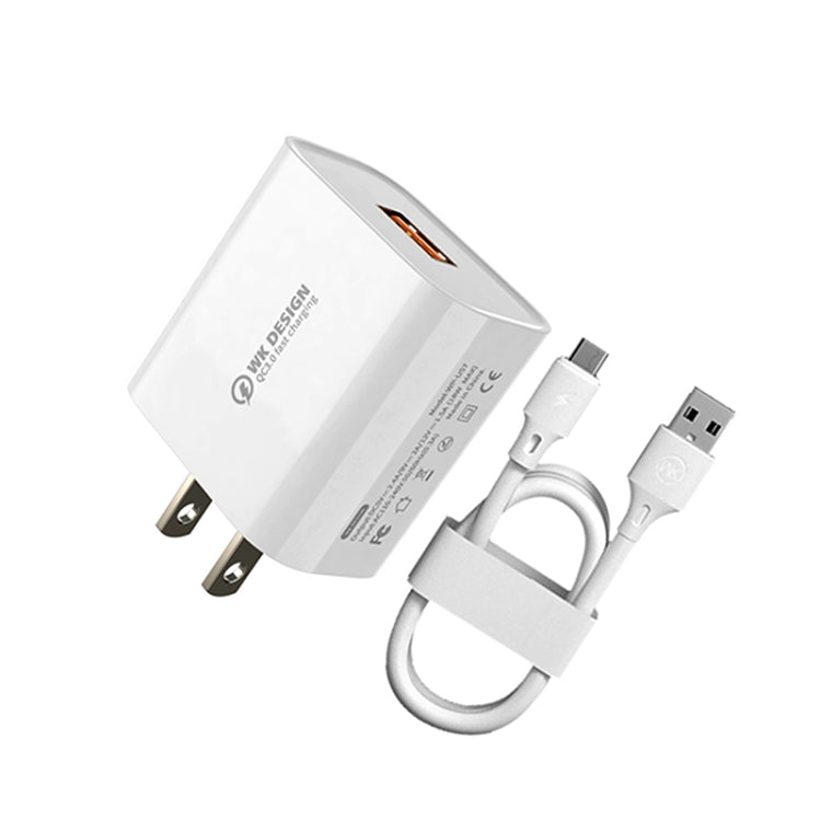 Chargeur rapide WK WP-U57 Max 18W QC3.0 + câble de données USB vers 8 broches, prise US, prise EU