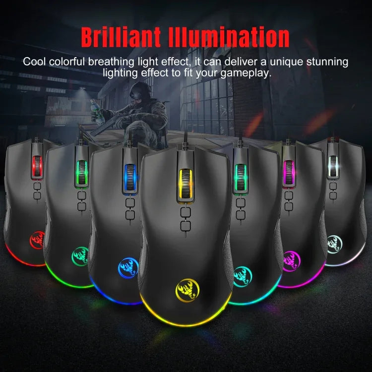 Souris filaire de jeu mécanique HXSJ A883 7 boutons 6400DPI RVB