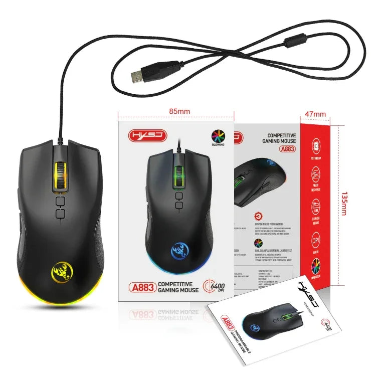 Souris filaire de jeu mécanique HXSJ A883 7 boutons 6400DPI RVB
