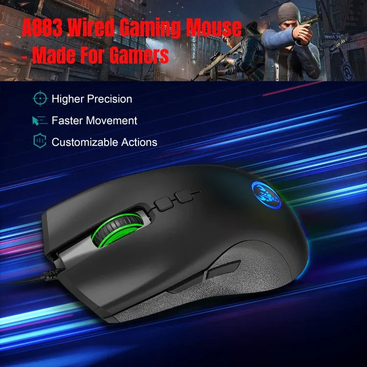 Souris filaire de jeu mécanique HXSJ A883 7 boutons 6400DPI RVB