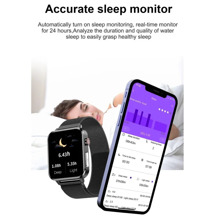 Montre connectée E86 avec écran couleur TFT 1,7 pouce, étanche IP68, compatible avec la surveillance de l'oxygène sanguin et de la température corporelle, et offrant des diagnostics médicaux par IA. Bracelet en TPU.
