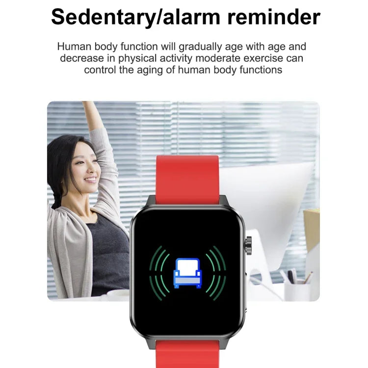 Montre connectée E86 avec écran couleur TFT 1,7 pouce, étanche IP68, compatible avec la surveillance de l'oxygène sanguin et de la température corporelle, et offrant des diagnostics médicaux par IA. Bracelet en TPU.