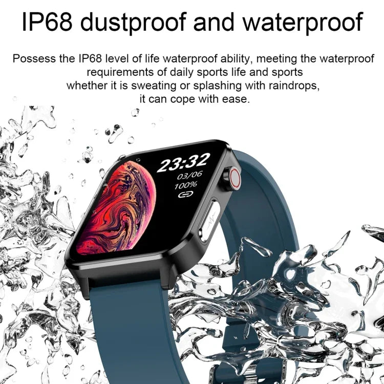 Montre connectée E86 avec écran couleur TFT 1,7 pouce, étanche IP68, compatible avec la surveillance de l'oxygène sanguin et de la température corporelle, et offrant des diagnostics médicaux par IA. Bracelet en TPU.
