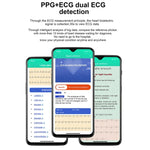 Montre connectée E86 avec écran couleur TFT 1,7 pouce, étanche IP68, compatible avec la surveillance de l'oxygène sanguin et de la température corporelle, et offrant des diagnostics médicaux par IA. Bracelet en TPU.