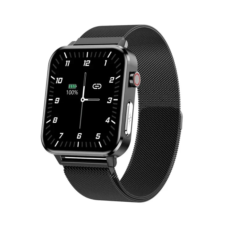 E86 Montre intelligente étanche IP68 avec écran couleur TFT 1,7 pouces, prend en charge la surveillance de l'oxygène sanguin / la surveillance de la température corporelle / le diagnostic médical IA, style : bracelet en acier, bracelet en acier (noir)