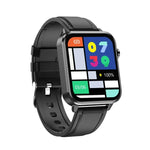 Montre connectée E86 avec écran couleur TFT 1,7 pouce, étanche IP68, compatible avec la surveillance de l'oxygène sanguin et de la température corporelle, et proposant des diagnostics médicaux par IA. Bracelet en cuir.
