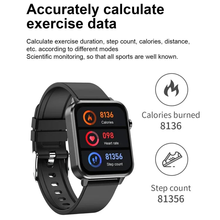 Montre connectée E86 avec écran couleur TFT 1,7 pouce, étanche IP68, compatible avec la surveillance de l'oxygène sanguin et de la température corporelle, et proposant des diagnostics médicaux par IA. Bracelet en cuir.