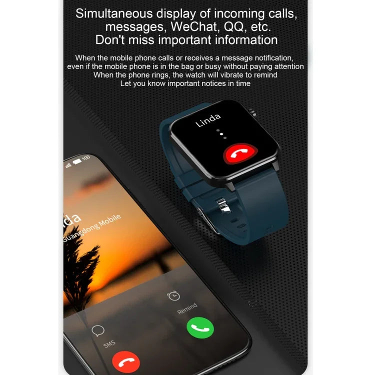 Montre connectée E86 avec écran couleur TFT 1,7 pouce, étanche IP68, compatible avec la surveillance de l'oxygène sanguin et de la température corporelle, et proposant des diagnostics médicaux par IA. Bracelet en cuir.