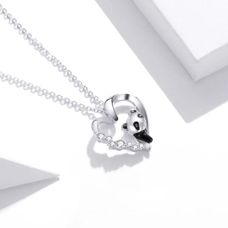 Bijoux Collier Femme Panda en Argent Sterling S925, Cœur, Panda
