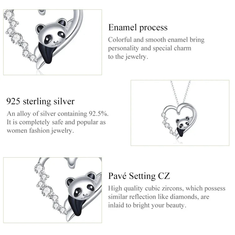 Bijoux Collier Femme Panda en Argent Sterling S925, Cœur, Panda