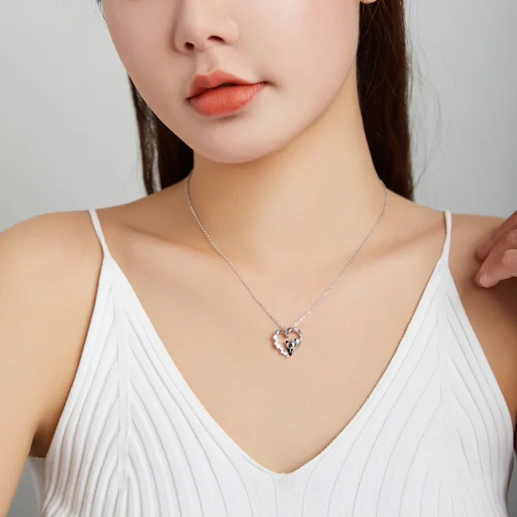 Bijoux Collier Femme Panda en Argent Sterling S925, Cœur, Panda