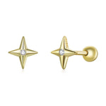 Boucles d'oreilles clous en argent sterling S925, étoiles dorées, pour femme, étoiles dorées