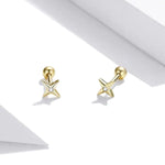 Boucles d'oreilles clous en argent sterling S925, étoiles dorées, pour femme, étoiles dorées