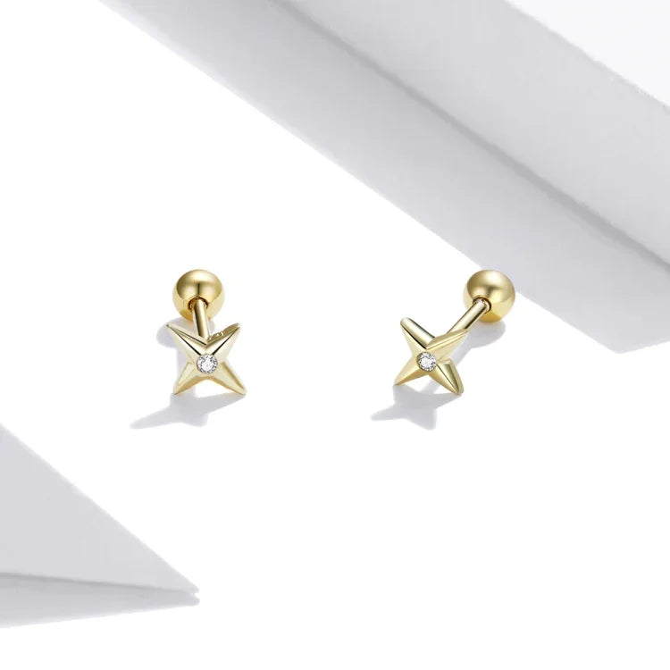 Boucles d'oreilles clous en argent sterling S925, étoiles dorées, pour femme, étoiles dorées