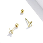 Boucles d'oreilles clous en argent sterling S925, étoiles dorées, pour femme, étoiles dorées