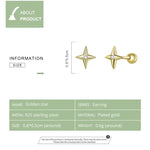Boucles d'oreilles clous en argent sterling S925, étoiles dorées, pour femme, étoiles dorées