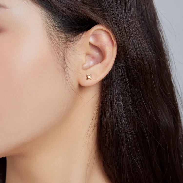 Boucles d'oreilles clous en argent sterling S925, étoiles dorées, pour femme, étoiles dorées