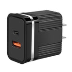 Chargeur de voyage à charge rapide RSY USB + USB-C / Type-C double port, prise US, prise EU