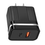 Chargeur de voyage à charge rapide RSY USB + USB-C / Type-C double port, prise US, prise EU