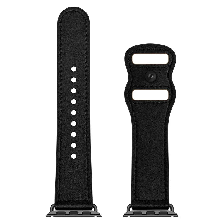 Bracelet en cuir à double trou pour Apple Watch Series 6 et SE et 5 et 4 44 mm / 3 et 2 et 1 42 mm, 5 et 4 40 mm / 3 et 2 et 1 38 mm