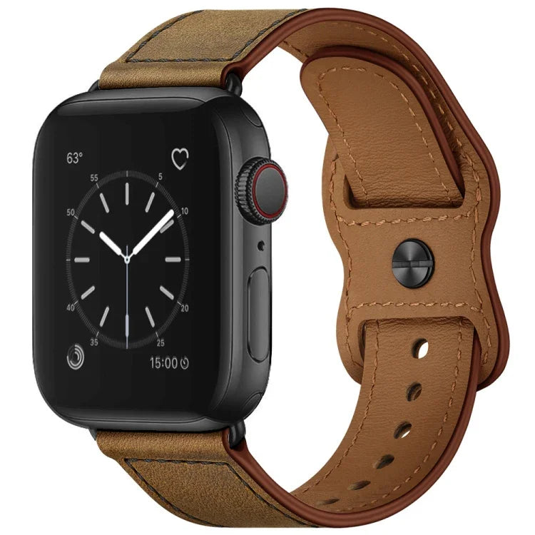 Bracelet en cuir à double trou pour Apple Watch Series 6 et SE et 5 et 4 44 mm / 3 et 2 et 1 42 mm, 5 et 4 40 mm / 3 et 2 et 1 38 mm