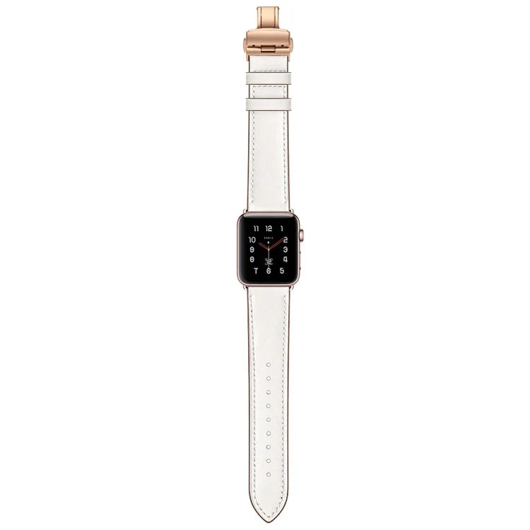 Genuine Leather + Butterfly Rose Gold Buckle Replacement Watchbands For Apple Watch Series 6 & SE & 5 & 4 40mm / 3 & 2 & 1 38mm, Rose Gold Buckle For Apple Watch Series 7 41mm / 6 & SE & 5 & 4 40mm / 3 & 2 & 1 38mm                                      ...