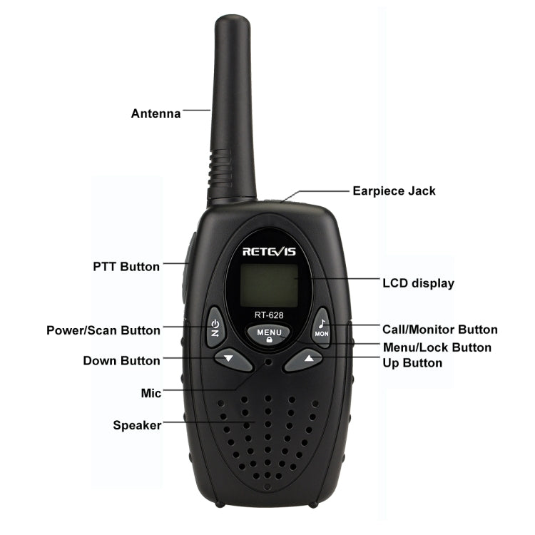 1 paire de talkies-walkies portables RETEVIS RT628 0,5 W fréquence US 462,550-467,7125 MHz 22 canaux pour enfants, RT628 (noir), RT628 (blanc), RT628 (rouge)