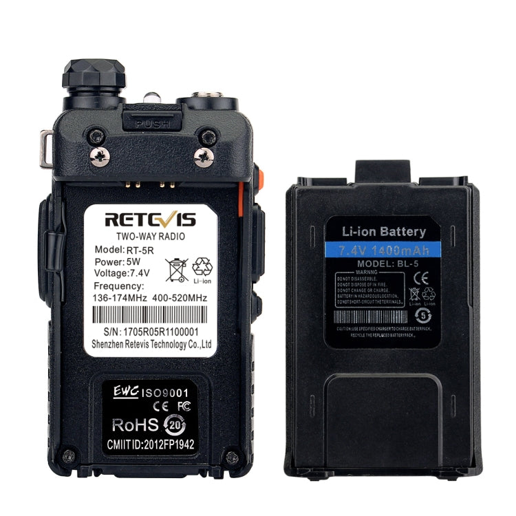 Talkie-walkie portable RETEVIS RT-5R 400-520 MHz + 136-174 MHz 128 canaux USB à deux segments, USB, prise EU, prise UK