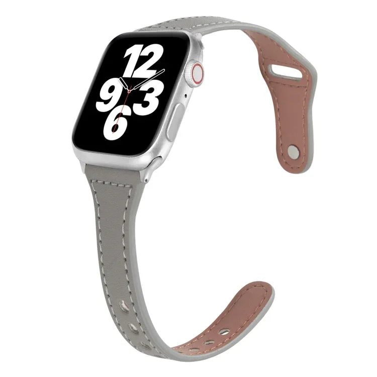 Bracelet de montre universel en cuir avec boucle inversée fine en forme de T, pour Apple Watch Ultra 49mm / Series 8&7 45mm / SE 2&6&SE&5&4 44mm / 3&2&1 42mm, pour Apple Watch Series 8&7 41mm / SE 2&6&SE&5&4 40mm / 3&2&1 38mm