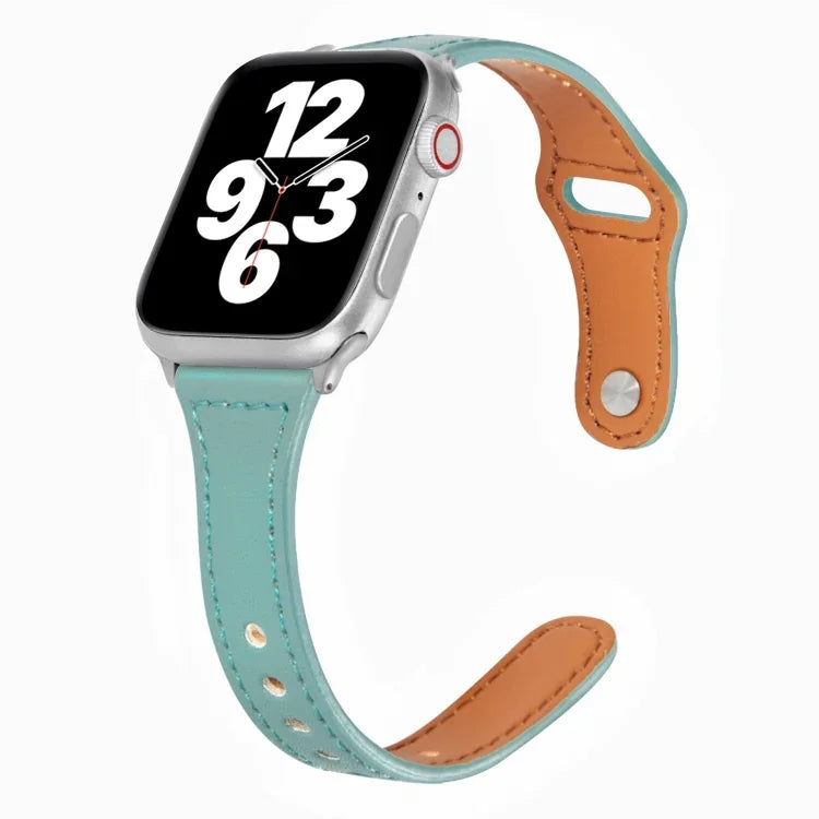 Bracelet de montre universel en cuir avec boucle inversée fine en forme de T, pour Apple Watch Ultra 49mm / Series 8&7 45mm / SE 2&6&SE&5&4 44mm / 3&2&1 42mm, pour Apple Watch Series 8&7 41mm / SE 2&6&SE&5&4 40mm / 3&2&1 38mm