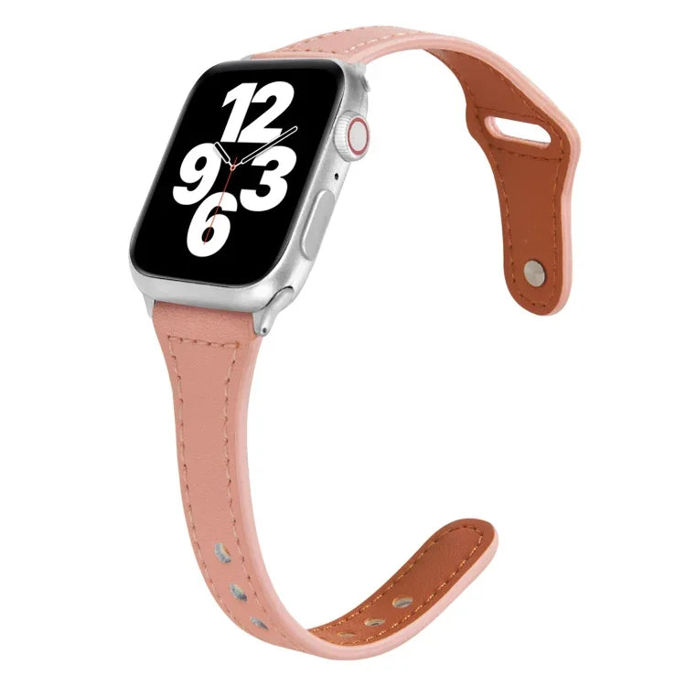 Bracelet de montre universel en cuir avec boucle inversée fine en forme de T, pour Apple Watch Ultra 49mm / Series 8&7 45mm / SE 2&6&SE&5&4 44mm / 3&2&1 42mm, pour Apple Watch Series 8&7 41mm / SE 2&6&SE&5&4 40mm / 3&2&1 38mm