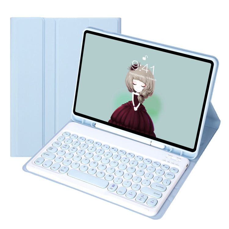 YT11B Detachable Candy Color Skin Feel Texture Round Keycap Bluetooth Keyboard Leather Case For iPad Air 4 2020 / Air 5 2022 / Pro 11 inch 2022 / 2021 / 2020 / 2018(White Ice), For iPad 9.7 inch 2018 & 2017 / Pro 9.7 inch / Air 2 / Air                 ...