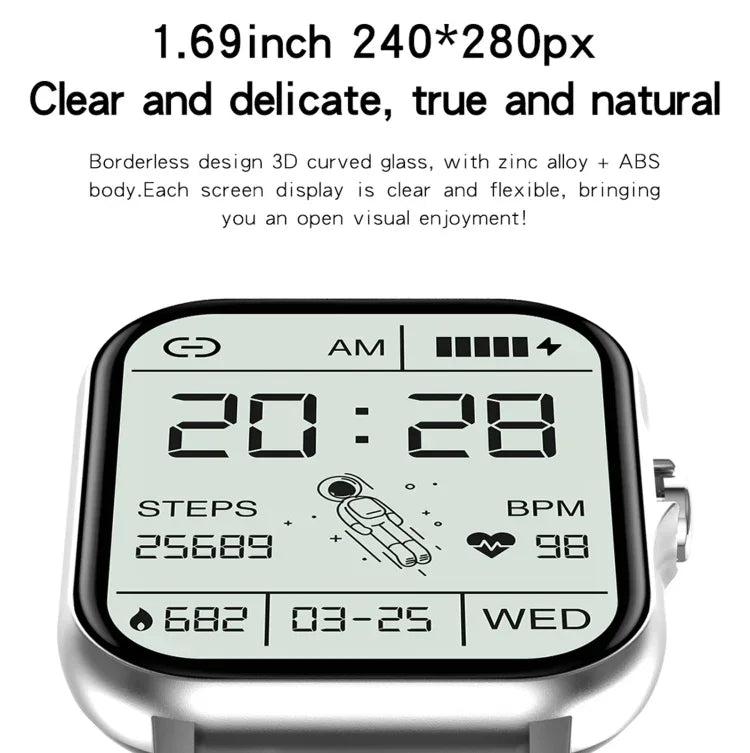 Montre intelligente GT20 à écran TFT 1,69 pouce, étanche IP67, prise en charge du contrôle de la musique / appel Bluetooth / surveillance de la fréquence cardiaque / surveillance de la pression artérielle, bracelet en silicone, bracelet en acier