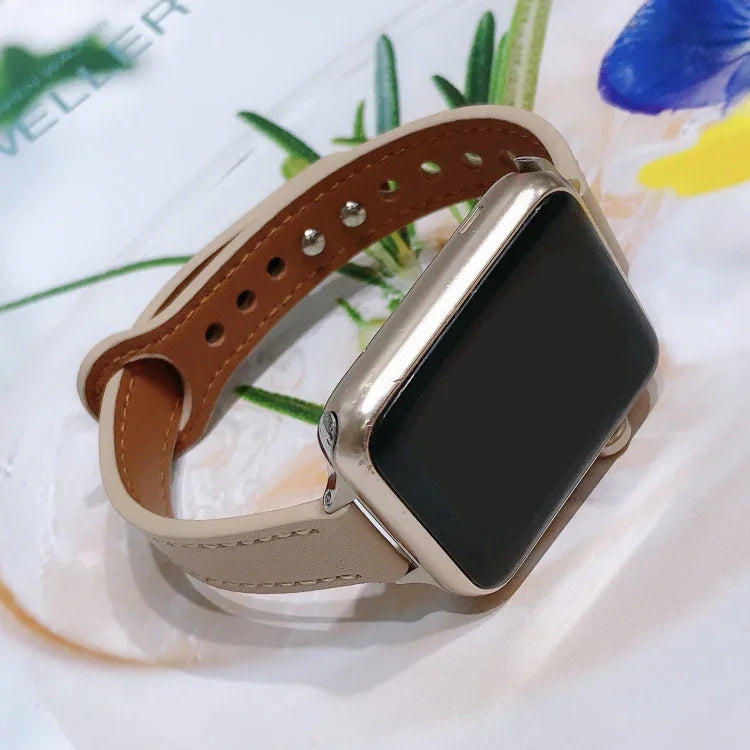 Bracelet de montre de remplacement en cuir à double clou, Pour Apple Watch Series 7 41mm / & 6 & SE & 5 & 4 40mm, Pour Apple Watch Series 7 45mm / & 6 & SE & 5 & 4 44mm
