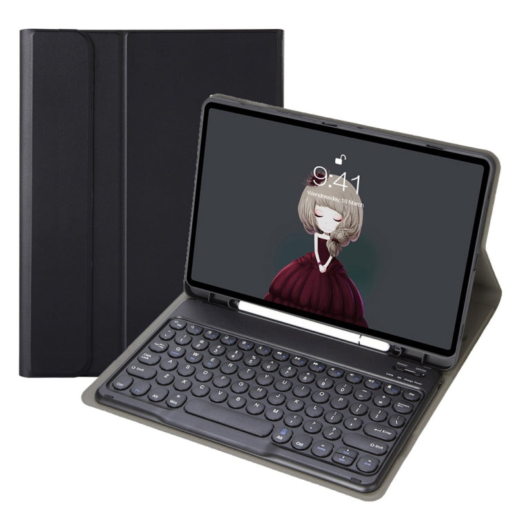 YA11B 2021 Étui clavier Bluetooth en cuir à texture d'agneau détachable, avec capuchons de touches ronds, fente pour stylo et support, pour iPad Pro 11 2021 / Air4 / Air5 / Pro 11