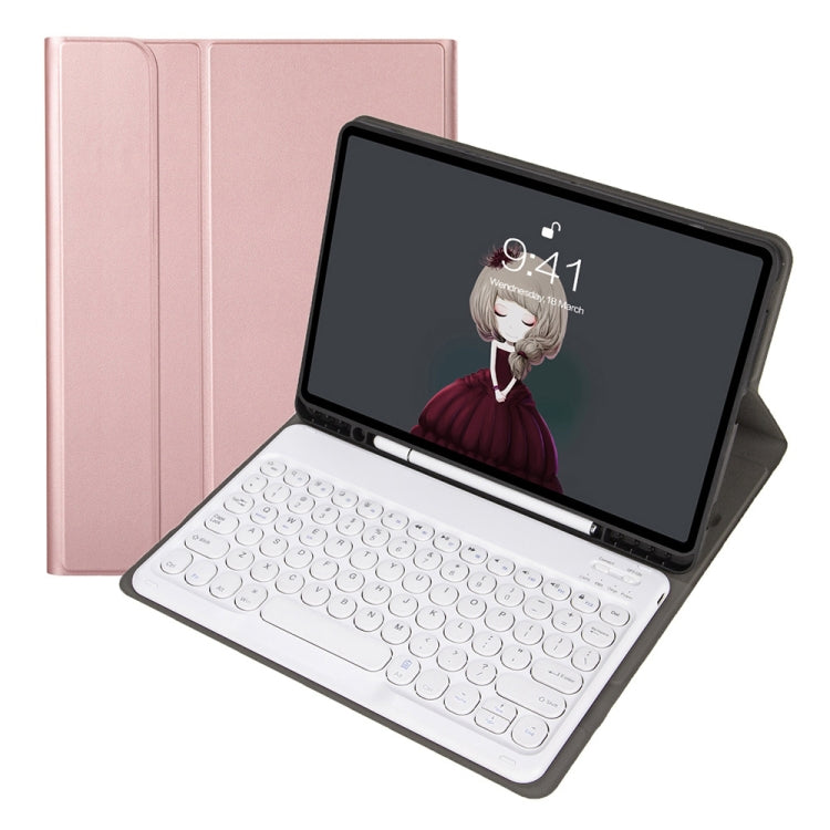YA11B 2021 Detachable Lambskin Texture Round Keycap Bluetooth Keyboard Leather Case with Pen Slot & Stand, For iPad Pro 11 2021 / Air4 / Air5 / Pro 11