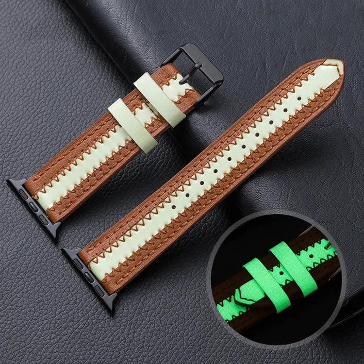 Bracelet de rechange lumineux en cuir de vachette, pour Apple Watch Series 7 41mm / & 6 & SE & 5 & 4 40mm, pour Apple Watch Series 7 45mm / & 6 & SE & 5 & 4 44mm