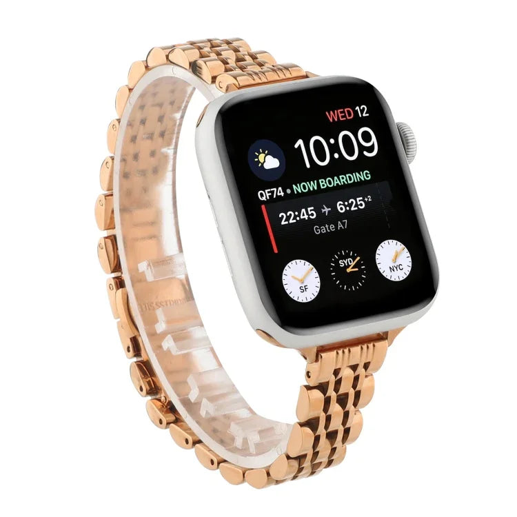 Bracelet de montre en acier inoxydable Small Waist Seven Beads pour Apple Watch Series 6 et SE et pour Apple Watch Series 7 45mm / 6 et SE et 5 et 4 44mm / 3 et 2 et 1 42mm, pour Apple Watch Series 8&7 41mm / SE 2&6&SE&5&4 40mm / 3&2&1 38mm