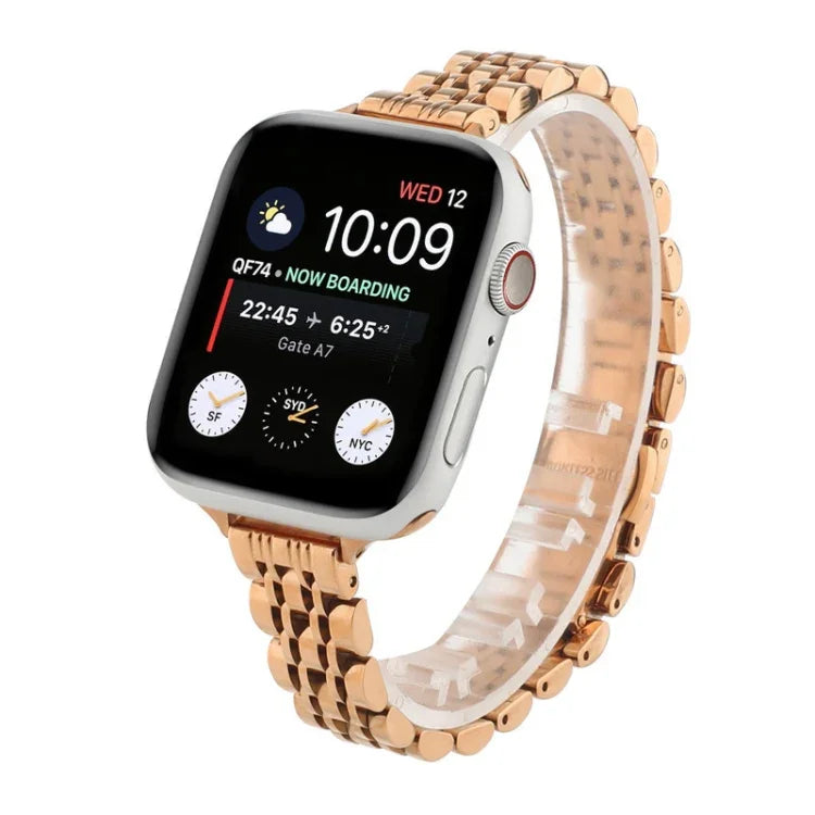 Bracelet de montre en acier inoxydable Small Waist Seven Beads pour Apple Watch Series 6 et SE et pour Apple Watch Series 7 45mm / 6 et SE et 5 et 4 44mm / 3 et 2 et 1 42mm, pour Apple Watch Series 8&7 41mm / SE 2&6&SE&5&4 40mm / 3&2&1 38mm