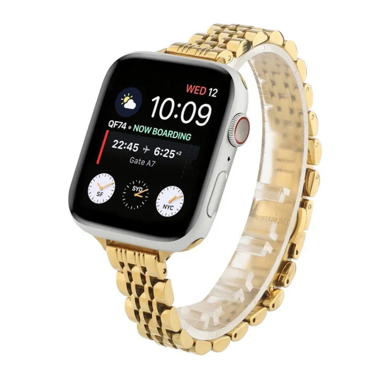 Bracelet de montre en acier inoxydable Small Waist Seven Beads pour Apple Watch Series 6 et SE et pour Apple Watch Series 7 45mm / 6 et SE et 5 et 4 44mm / 3 et 2 et 1 42mm, pour Apple Watch Series 8&7 41mm / SE 2&6&SE&5&4 40mm / 3&2&1 38mm