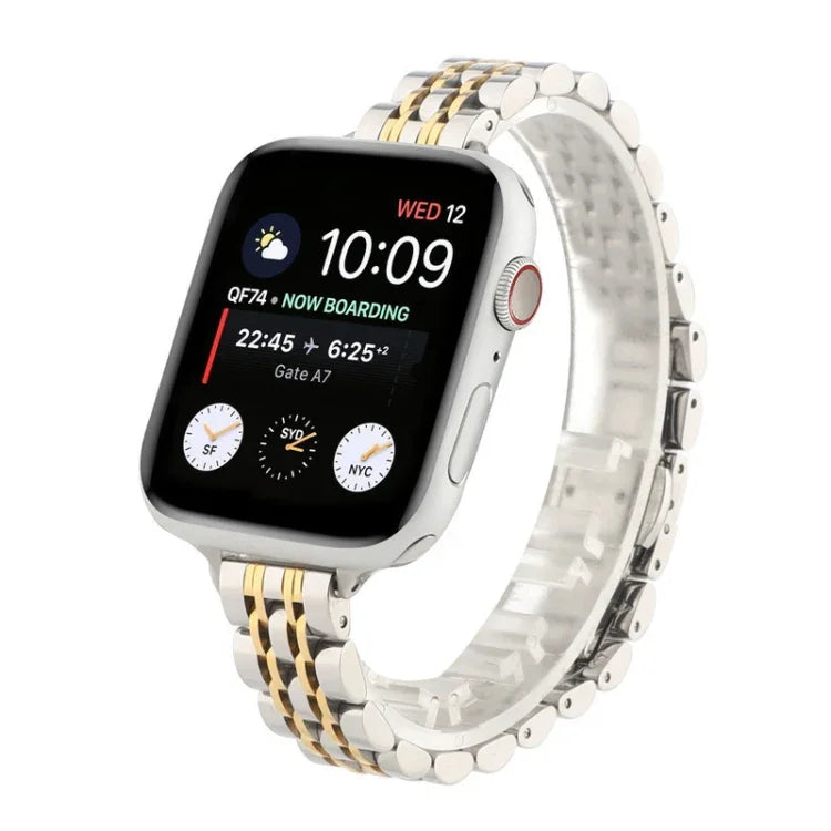 Bracelet de montre en acier inoxydable Small Waist Seven Beads pour Apple Watch Series 6 et SE et pour Apple Watch Series 7 45mm / 6 et SE et 5 et 4 44mm / 3 et 2 et 1 42mm, pour Apple Watch Series 8&7 41mm / SE 2&6&SE&5&4 40mm / 3&2&1 38mm