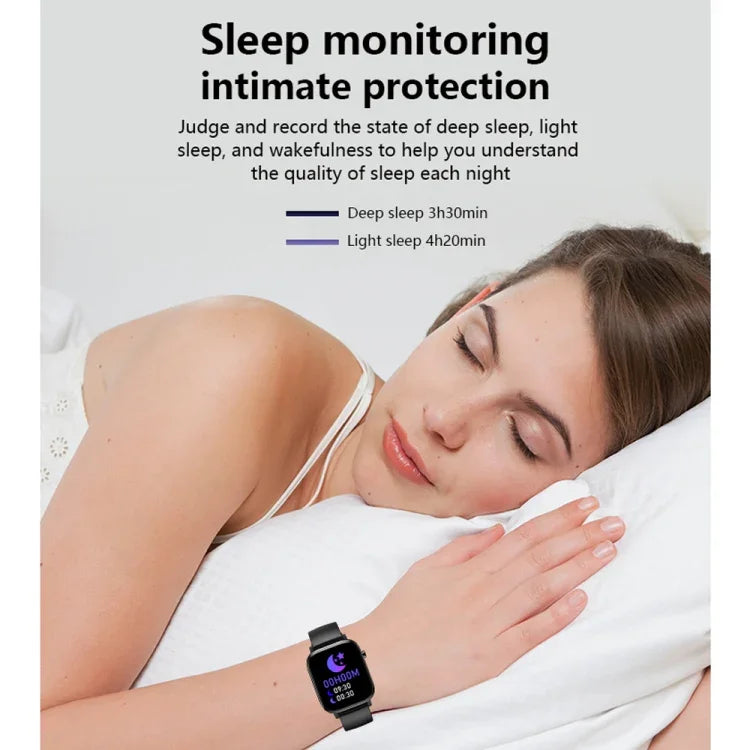 Bracelet connecté M9 avec écran TFT de 1,4 pouce, étanche IP67, compatible avec le suivi du sommeil, de la fréquence cardiaque et de la pression artérielle.