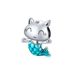Accessoires de bracelet et collier DIY en argent sterling S925 avec perles Chat Sirène, Chat Sirène