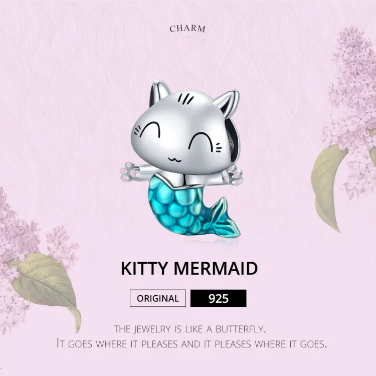 Accessoires de bracelet et collier DIY en argent sterling S925 avec perles Chat Sirène, Chat Sirène
