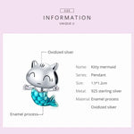 Accessoires de bracelet et collier DIY en argent sterling S925 avec perles Chat Sirène, Chat Sirène