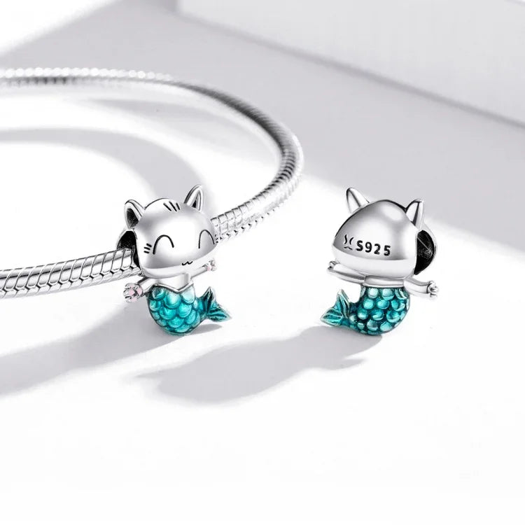 Accessoires de bracelet et collier DIY en argent sterling S925 avec perles Chat Sirène, Chat Sirène