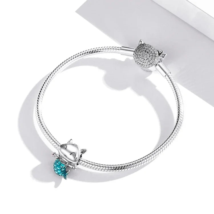 Accessoires de bracelet et collier DIY en argent sterling S925 avec perles Chat Sirène, Chat Sirène