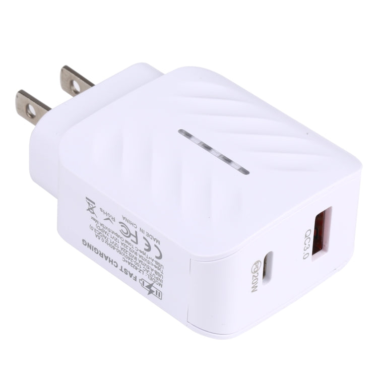 Chargeur de voyage rapide LZ-822A+C PD 20W USB-C / Type-C + QC 3.0 USB, prise US, prise EU