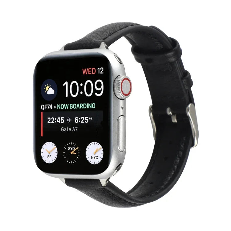 14mm Slim Genuine Leather Strap Watchband For Apple Watch Series, 7 45mm / 6 & SE & 5 & 4 44mm / 3 & 2 & 1 42mm, 7 41mm / 6 & SE & 5 & 4 40mm / 3 & 2 & 1 38mm